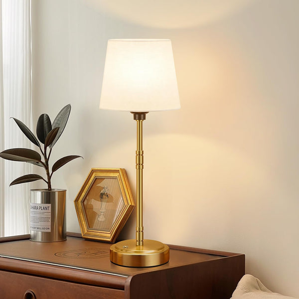 Cordless Table Lamps Set of 2 – Battery Operated Lamp with 7500mAh Rechargeable Battery, Stepless Dimmable Vintage Brushed Gold Desk Wireless Lamps