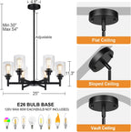 Black Chandeliers, 6 Light Dining Room Light Fixtures Over Table, Farmhouse Chandeliers for Dining Room with Clear Glass Shade
