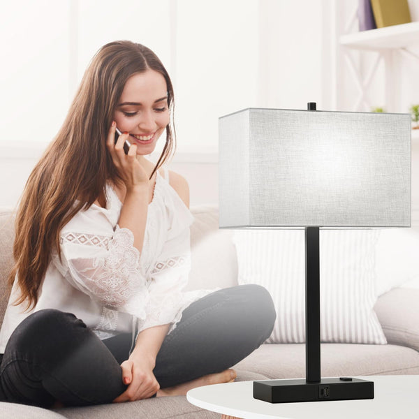 21" Touch Bedside lamps with 2 USB & AC Outlets, 3-Way Dimmable Bedside Table Lamps Set of 2