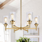 Black Chandeliers, 6 Light Dining Room Light Fixtures Over Table, Farmhouse Chandeliers for Dining Room with Clear Glass Shade