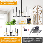 Farmhouse Chandelier for Dining Room Lighting Fixtures Hanging, Industrial Modern Chandelier for Bedroom, Foyer, Hall, Kitchen, Living Room, Entryway