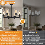 Black Chandeliers, 6 Light Dining Room Light Fixtures Over Table, Farmhouse Chandeliers for Dining Room with Clear Glass Shade