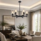 Black Chandeliers, 6 Light Dining Room Light Fixtures Over Table, Farmhouse Chandeliers for Dining Room with Clear Glass Shade