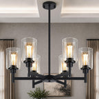 Black Chandeliers, 6 Light Dining Room Light Fixtures Over Table, Farmhouse Chandeliers for Dining Room with Clear Glass Shade