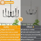 Farmhouse Chandelier for Dining Room Lighting Fixtures Hanging, Industrial Modern Chandelier for Bedroom, Foyer, Hall, Kitchen, Living Room, Entryway