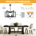 25"-61" Height Adjustable Modern Matte Black Chandelier for Dining Room, No Assembly Required Black Dining Room Light Fixture Over Table, Industrial Metal Pendant Lights Fixture for Kitchen Island