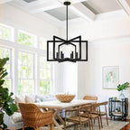 25"-61" Height Adjustable Modern Matte Black Chandelier for Dining Room, No Assembly Required Black Dining Room Light Fixture Over Table, Industrial Metal Pendant Lights Fixture for Kitchen Island